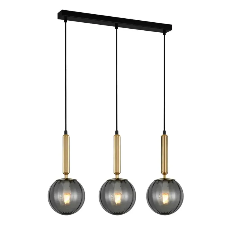 Lampa wisząca 3-punktowa mosiężna ze szkłem dymionym PND-2324-3L z serii Ravena - Lampy Italux Tylko dziś